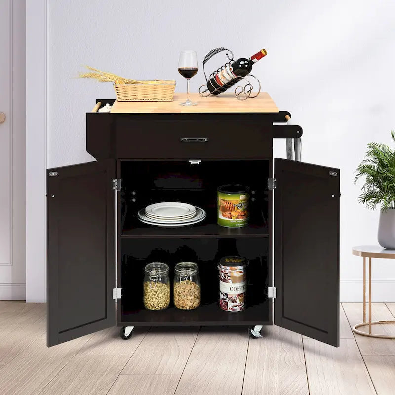Rolling Kitchen Island Utility Cart with Storage Cabinet and Wheels