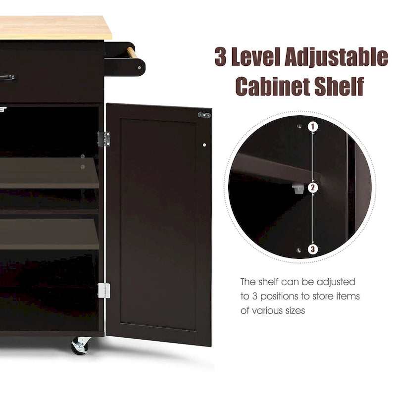 Rolling Kitchen Island Utility Cart with Storage Cabinet and Wheels