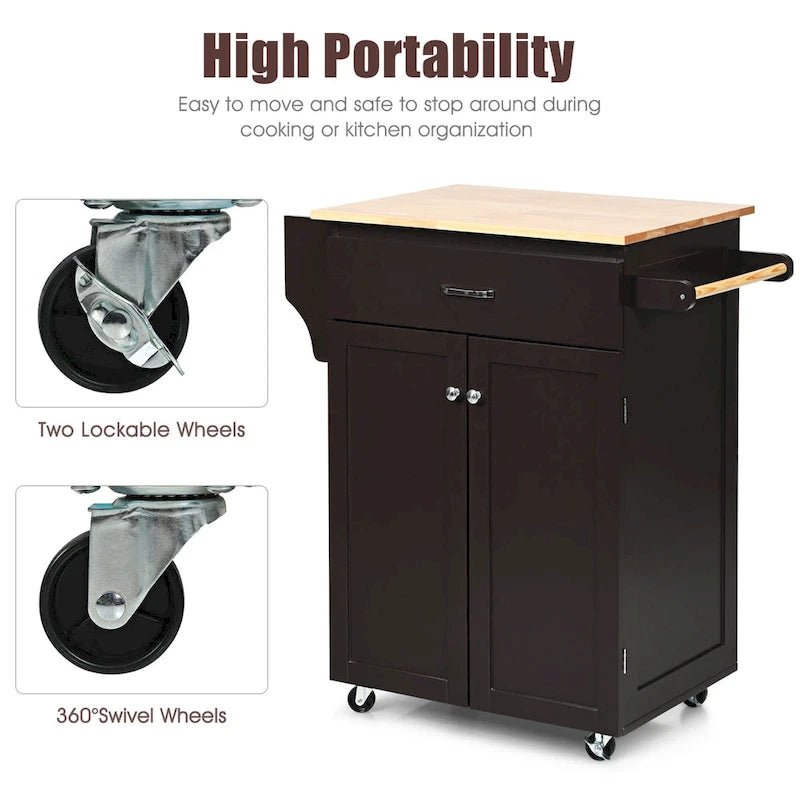 Rolling Kitchen Island Utility Cart with Storage Cabinet and Wheels