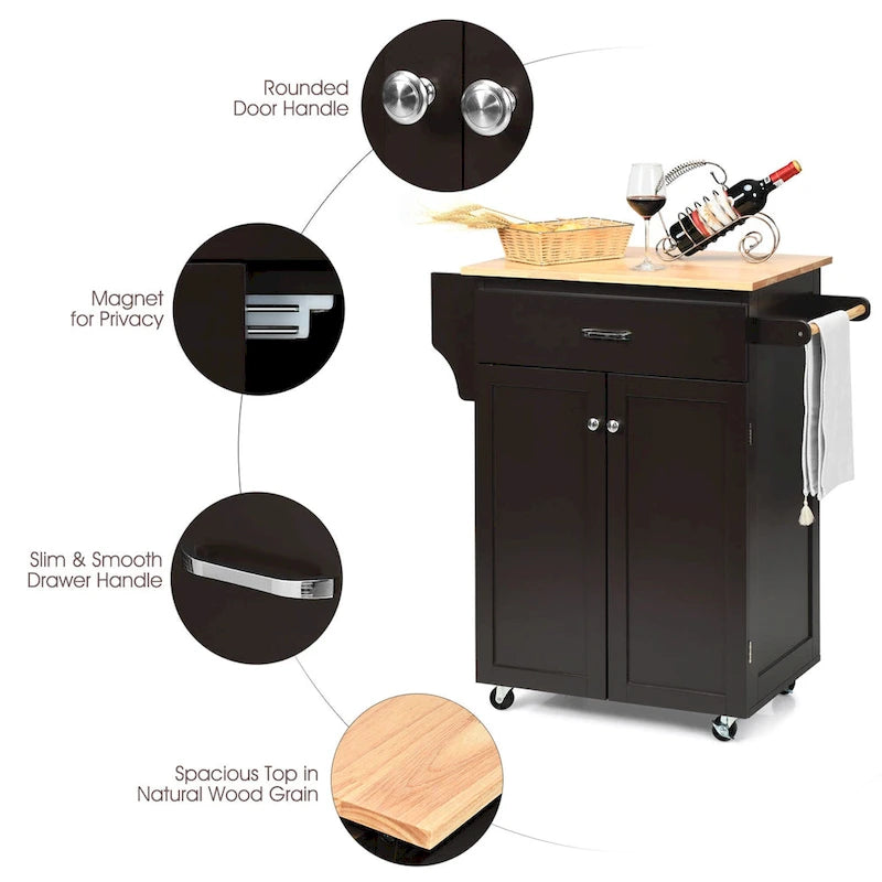 Rolling Kitchen Island Utility Cart with Storage Cabinet and Wheels