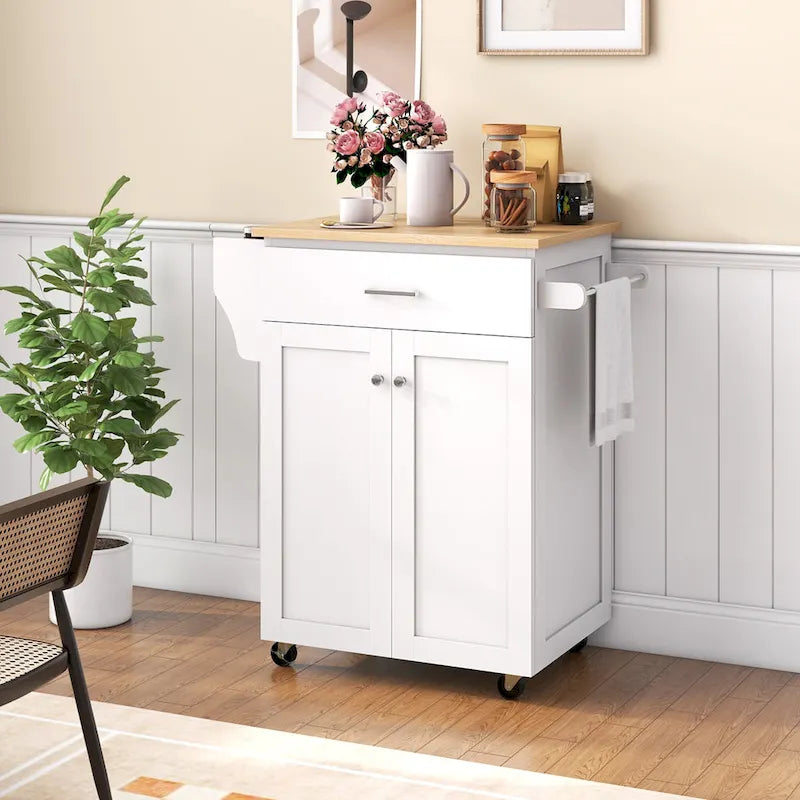 Rolling Kitchen Island Utility Cart with Storage Cabinet and Wheels
