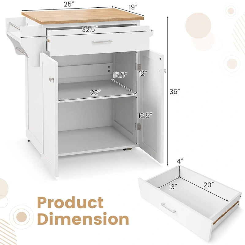 Rolling Kitchen Island Utility Cart with Storage Cabinet and Wheels