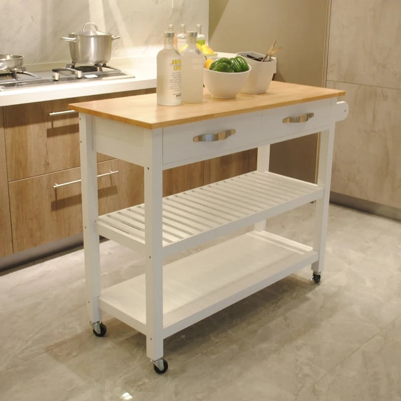 Kitchen Island Cart with Two Lockable Wheels