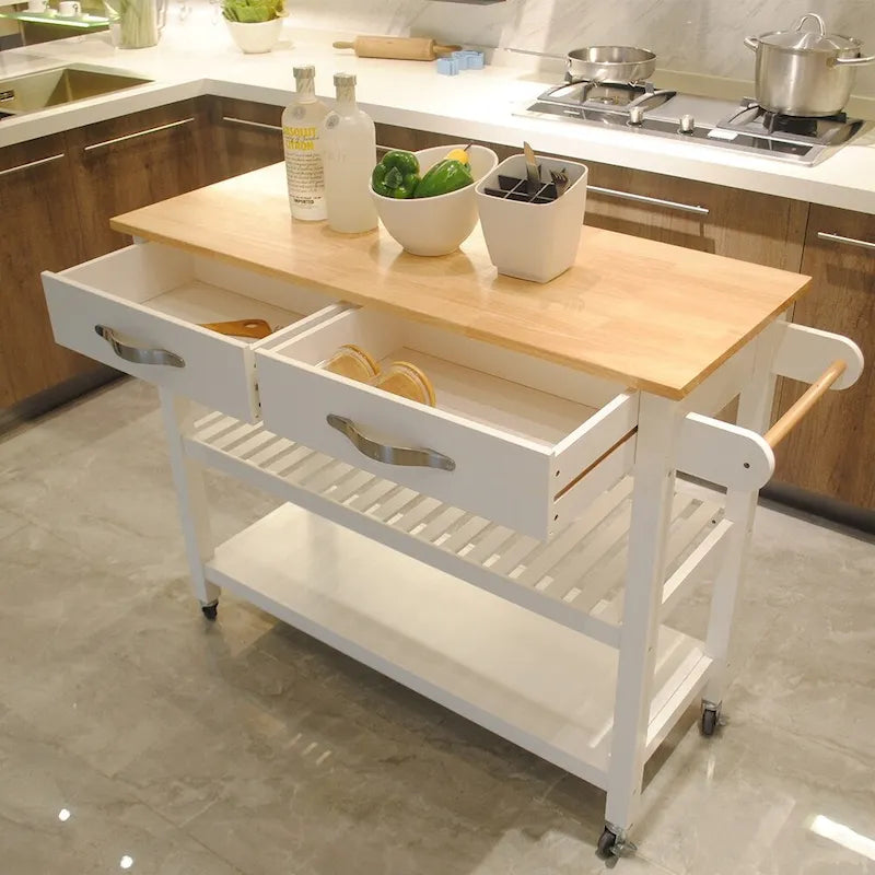 Kitchen Island Cart with Two Lockable Wheels