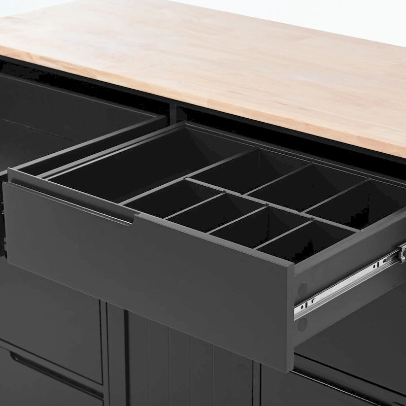 Kitchen Cart with Rubber Wood Countertop and 8 Drawers