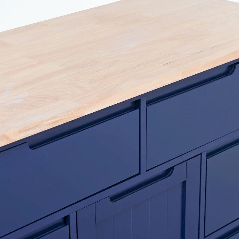 Kitchen Cart with Rubber Wood Countertop and 8 Drawers
