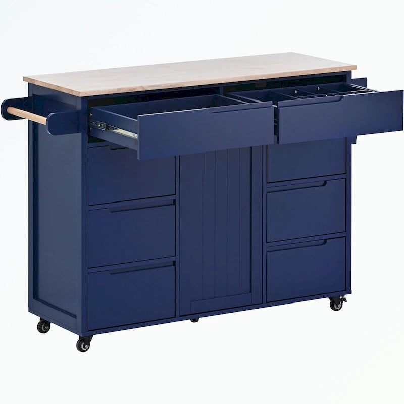 Kitchen Cart with Rubber Wood Countertop and 8 Drawers