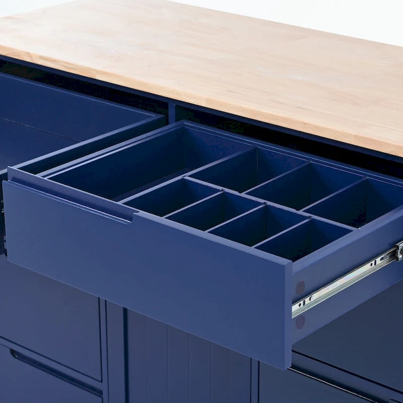 Kitchen Cart with Rubber Wood Countertop and 8 Drawers