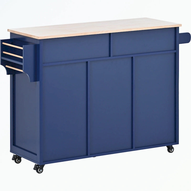 Kitchen Cart with Rubber Wood Countertop and 8 Drawers