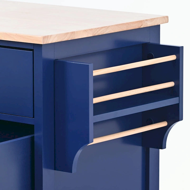 Kitchen Cart with Rubber Wood Countertop and 8 Drawers