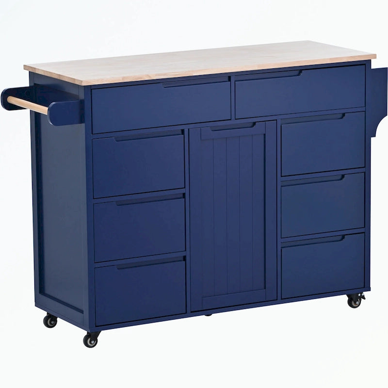 Kitchen Cart with Rubber Wood Countertop and 8 Drawers