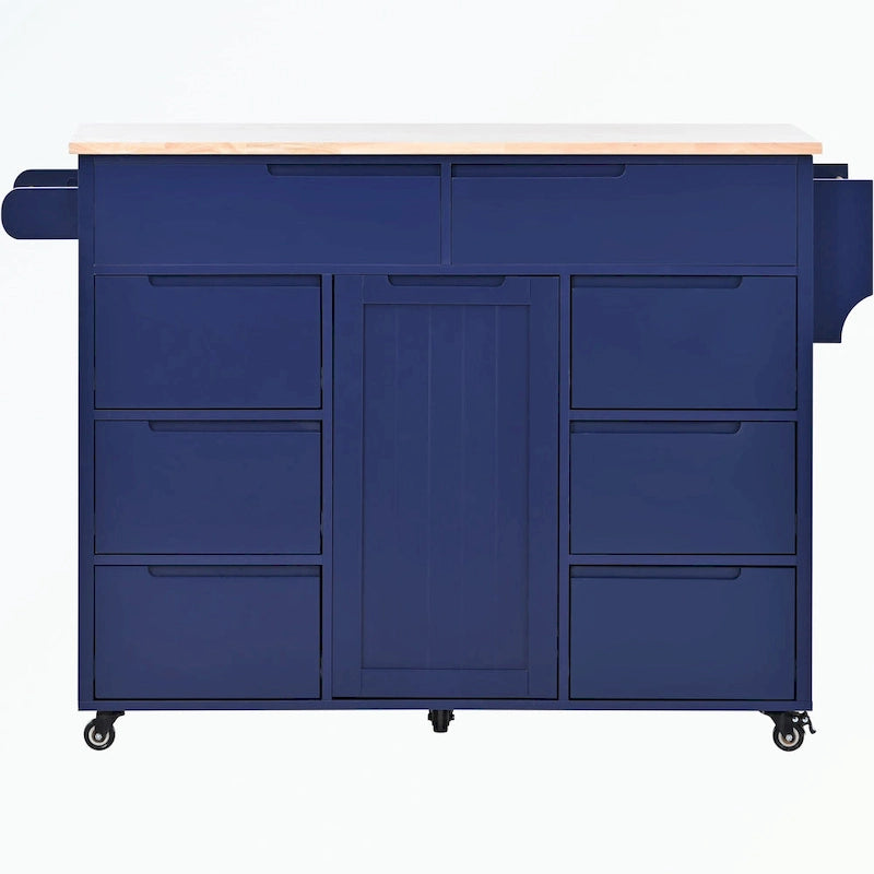 Kitchen Cart with Rubber Wood Countertop and 8 Drawers
