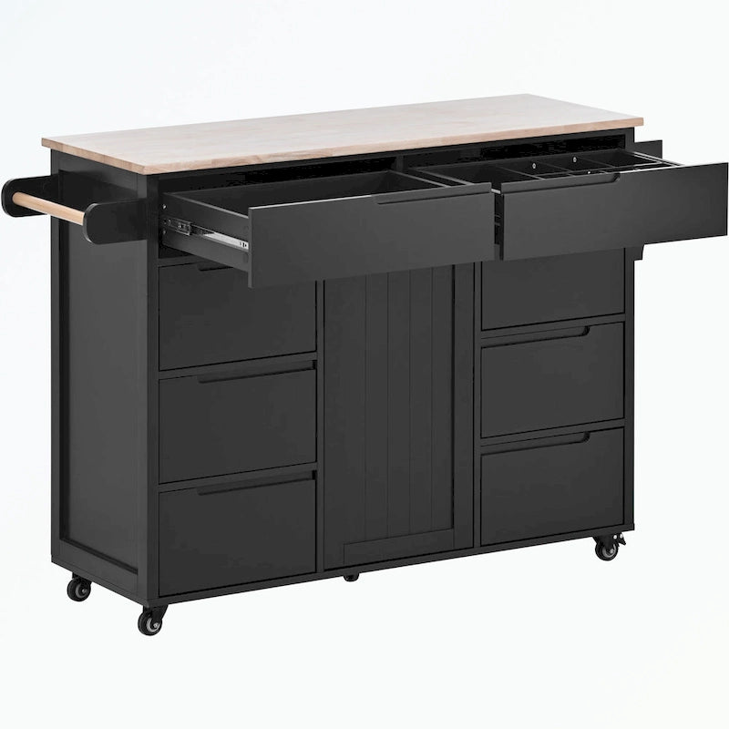 Kitchen Cart with Rubber Wood Countertop and 8 Drawers