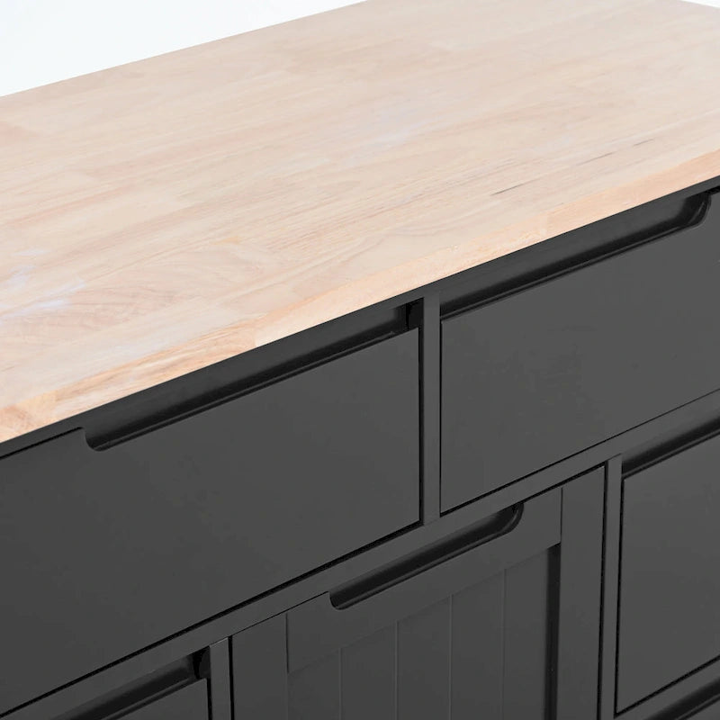 Kitchen Cart with Rubber Wood Countertop and 8 Drawers