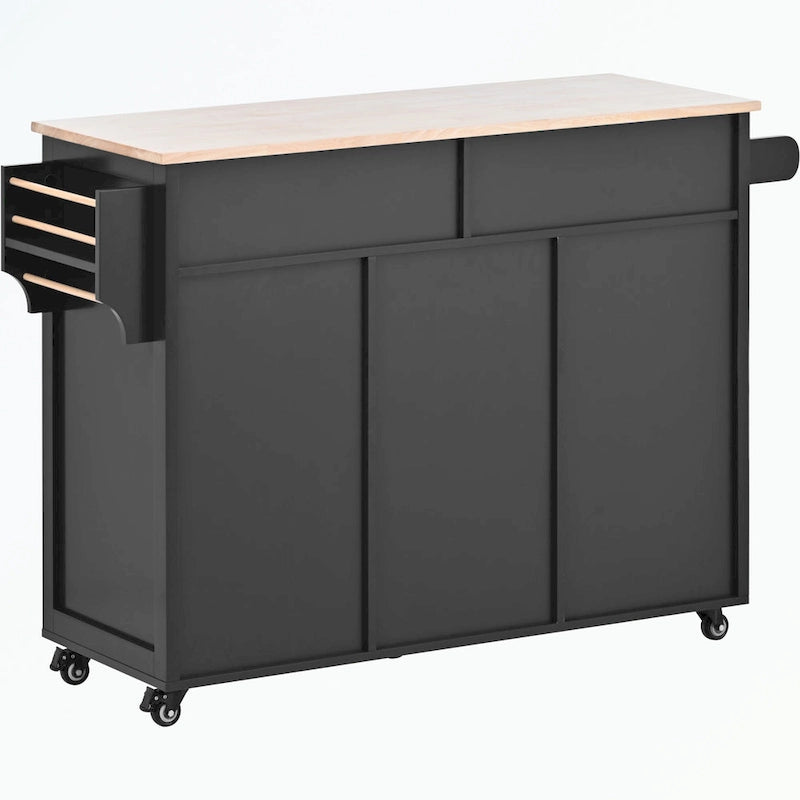 Kitchen Cart with Rubber Wood Countertop and 8 Drawers