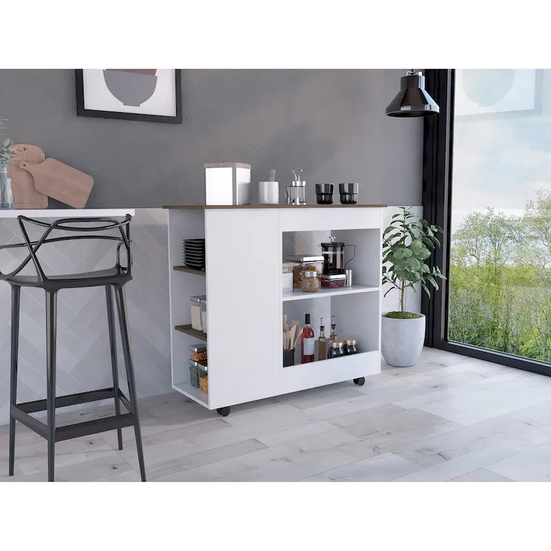Kitchen Cart with 2 Storage Shelves, 3 Side Shelves, and 4 Casters