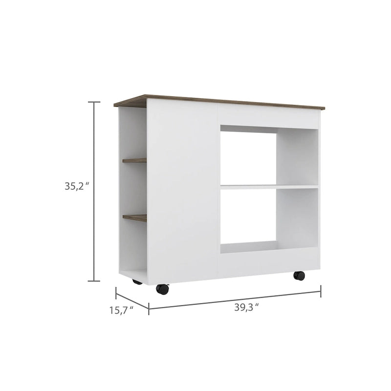 Kitchen Cart with 2 Storage Shelves, 3 Side Shelves, and 4 Casters
