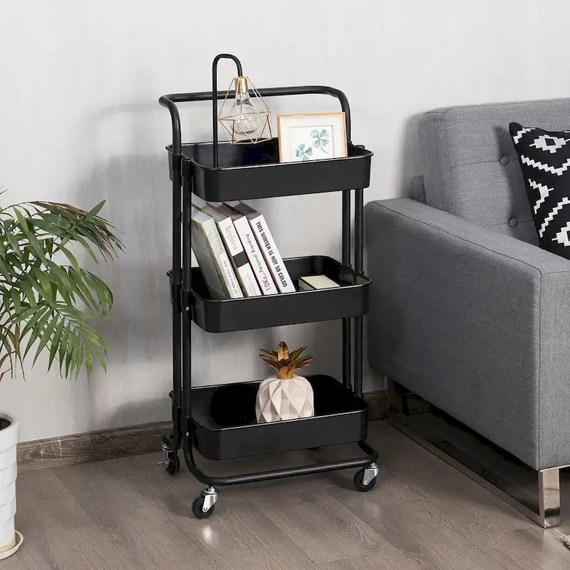3-Tier Utility Cart Storage Rolling Cart with Casters