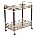 Serving Cart with Glass Shelves and Casters on Wheels