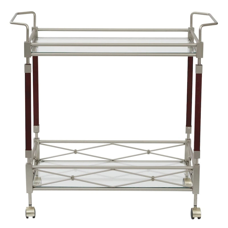Serving Cart with Glass Shelves and Casters on Wheels