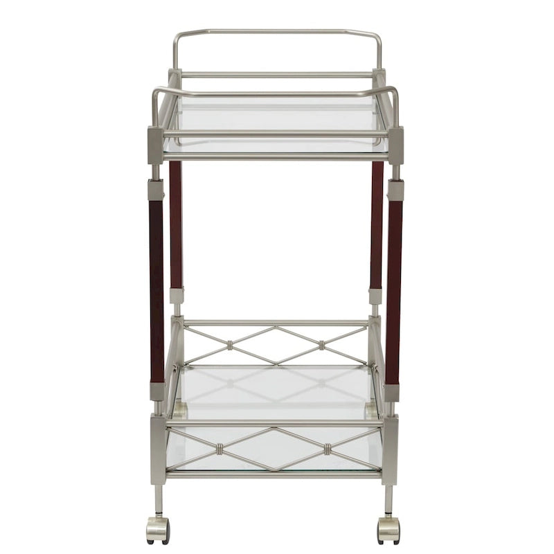 Serving Cart with Glass Shelves and Casters on Wheels