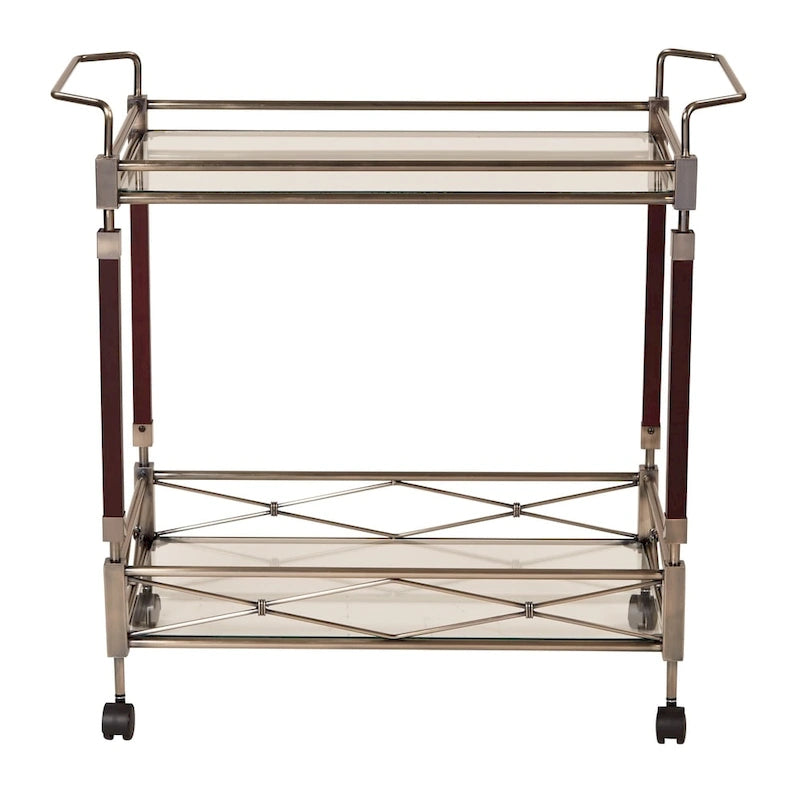 Serving Cart with Glass Shelves and Casters on Wheels