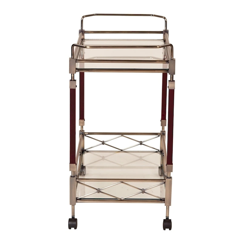 Serving Cart with Glass Shelves and Casters on Wheels