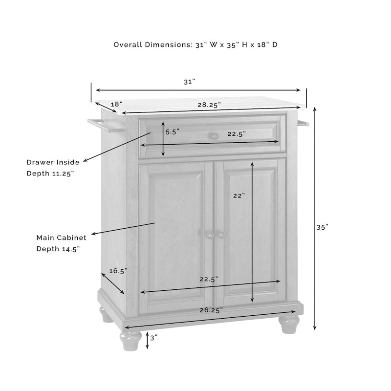 Granite Top Portable Kitchen Island/Cart - 31W x 18D x 35H