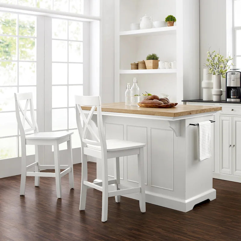 Wood Top Kitchen Island with Storage Drawers and Cabinets White 50W x 60D x 41H