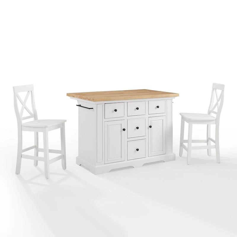 Wood Top Kitchen Island with Storage Drawers and Cabinets White 50W x 60D x 41H