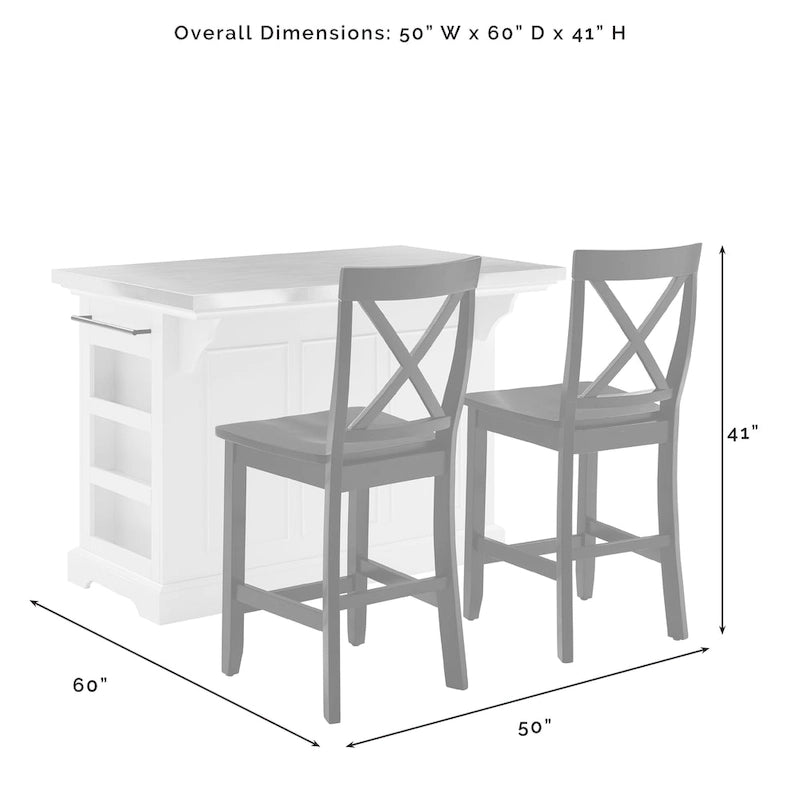 Wood Top Kitchen Island with Storage Drawers and Cabinets White 50W x 60D x 41H
