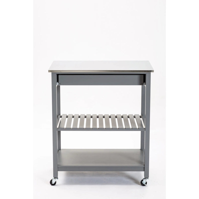 Rolling Kitchen Cart with Stainless Steel Top and Storage Shelves