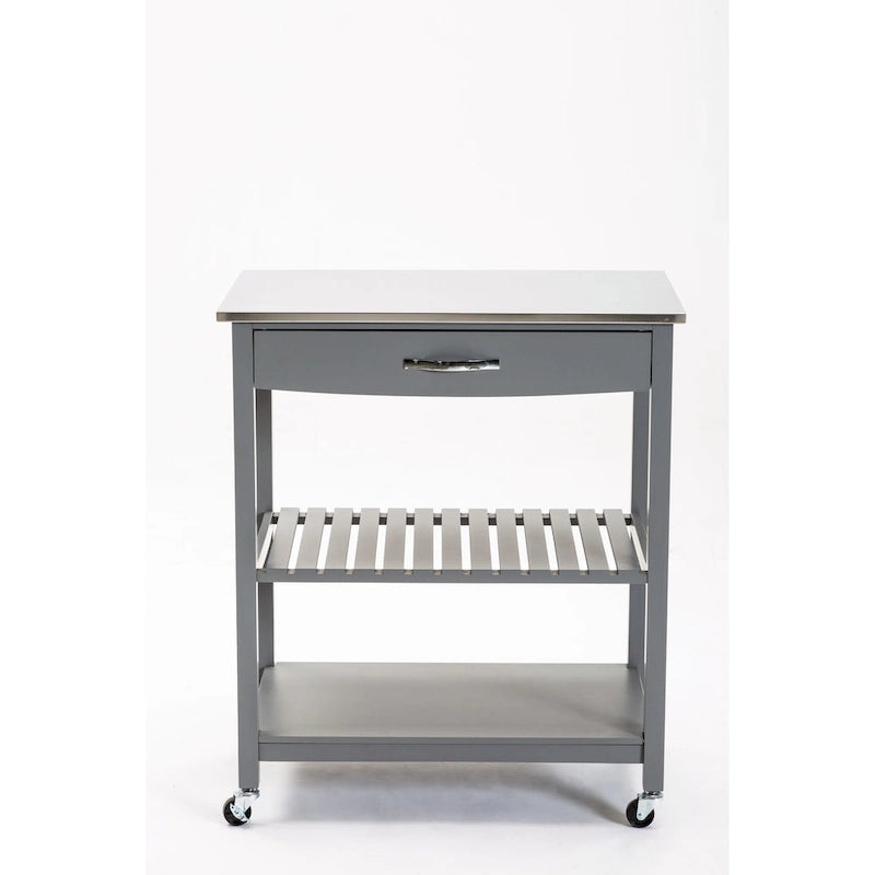 Rolling Kitchen Cart with Stainless Steel Top and Storage Shelves