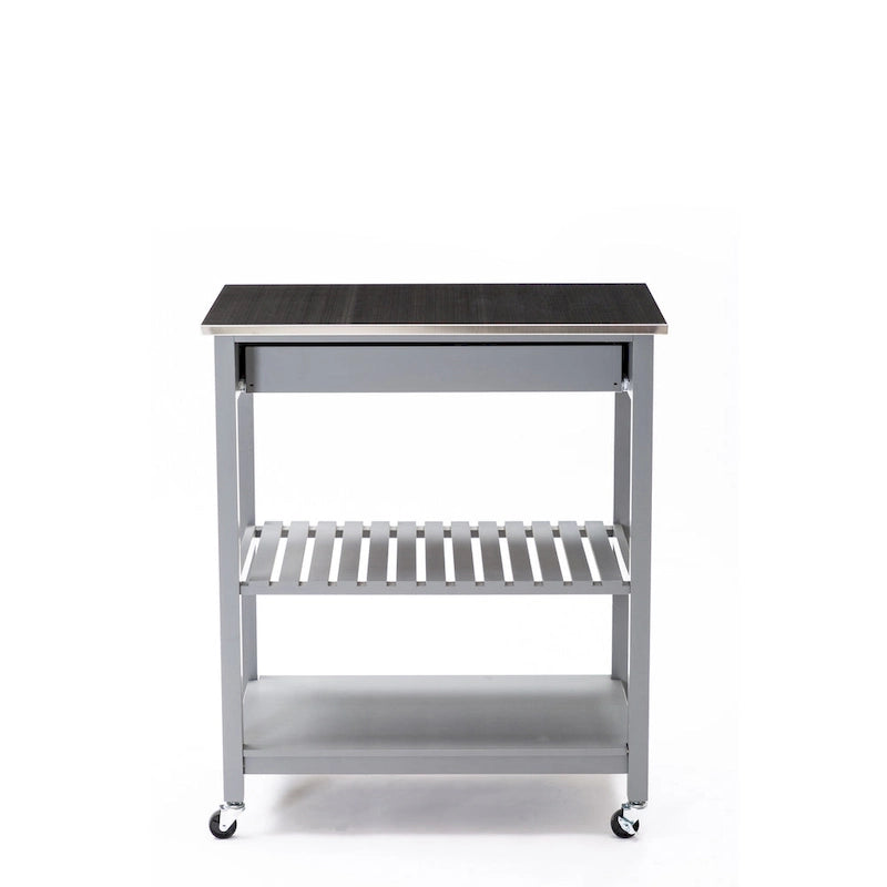 Rolling Kitchen Cart with Stainless Steel Top and Storage Shelves