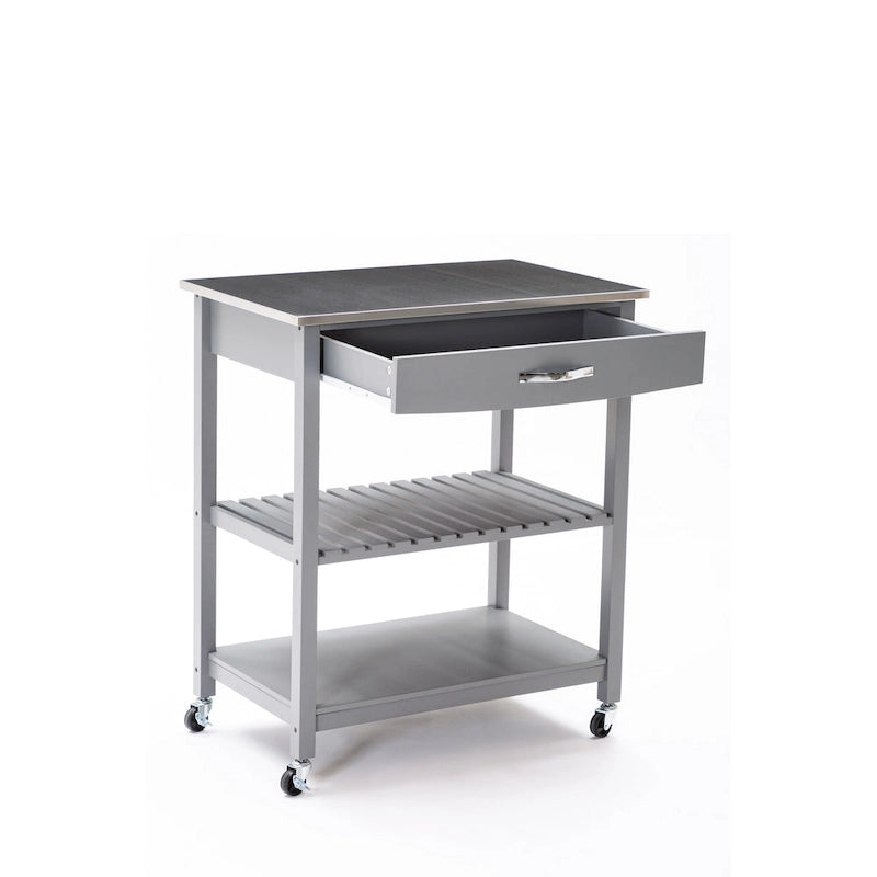 Rolling Kitchen Cart with Stainless Steel Top and Storage Shelves