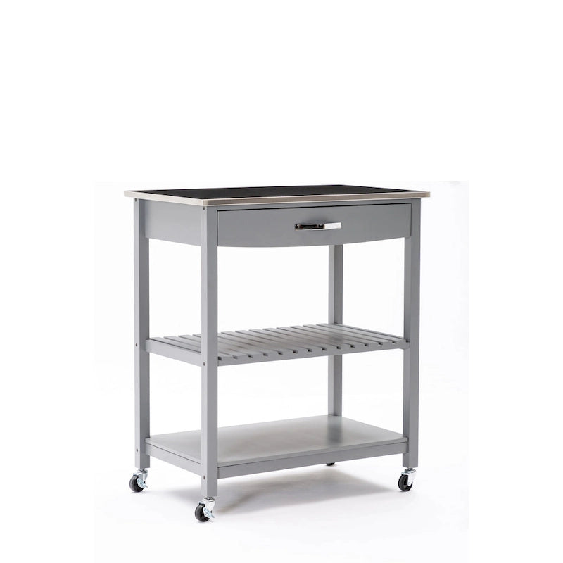 Rolling Kitchen Cart with Stainless Steel Top and Storage Shelves