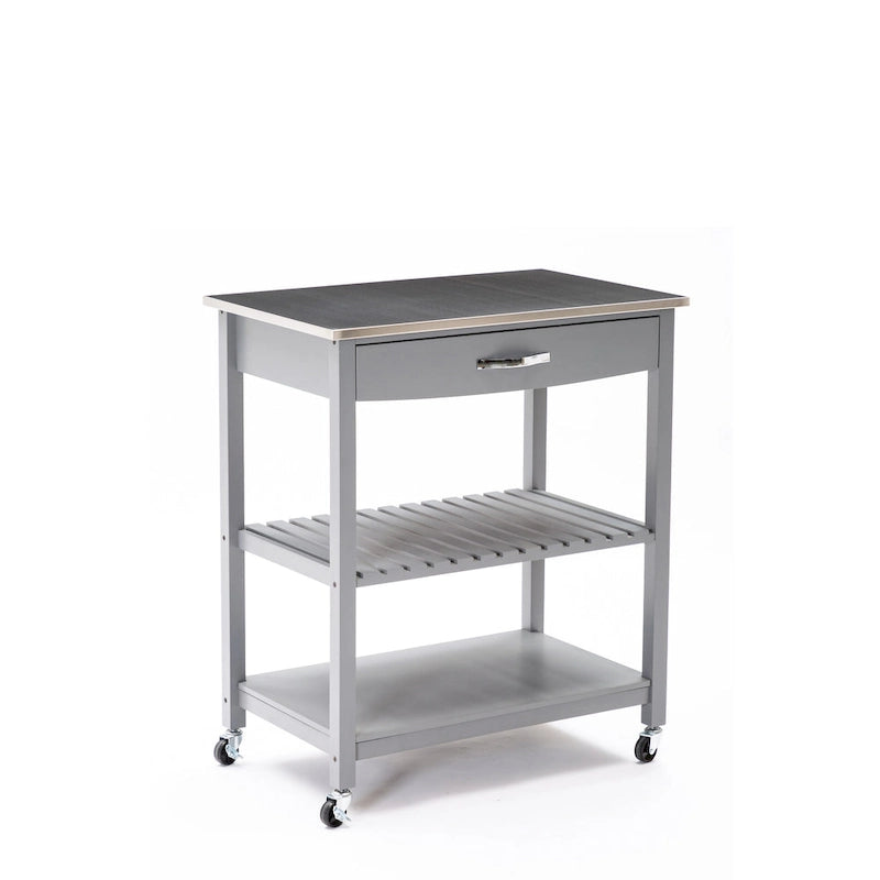 Rolling Kitchen Cart with Stainless Steel Top and Storage Shelves