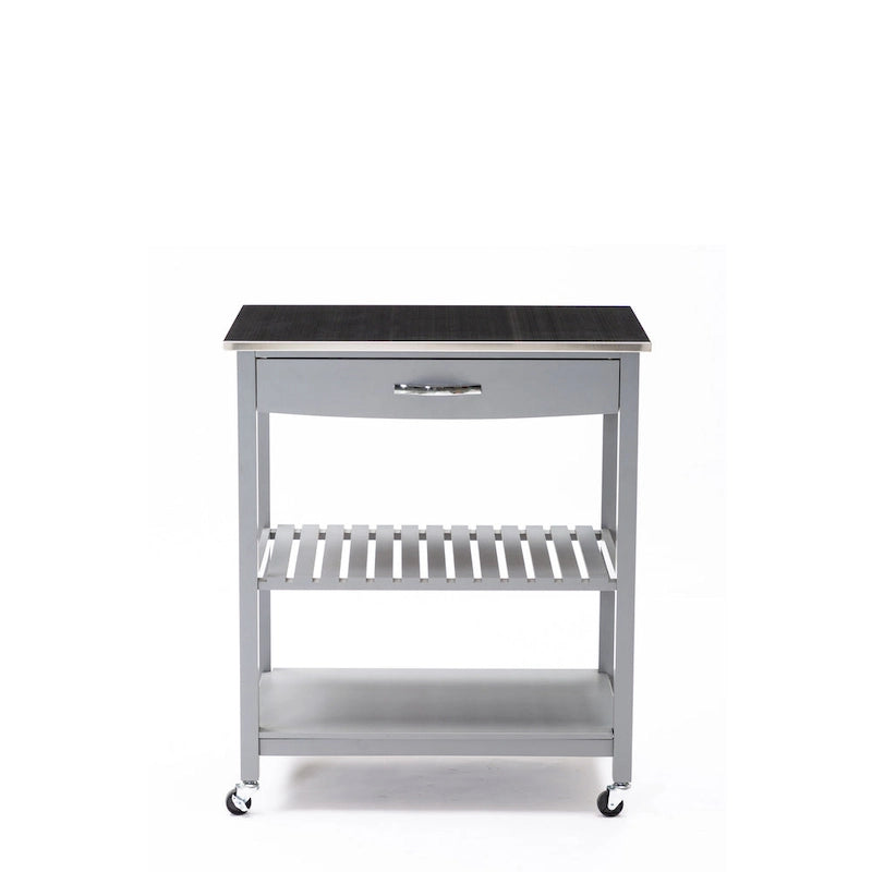 Rolling Kitchen Cart with Stainless Steel Top and Storage Shelves