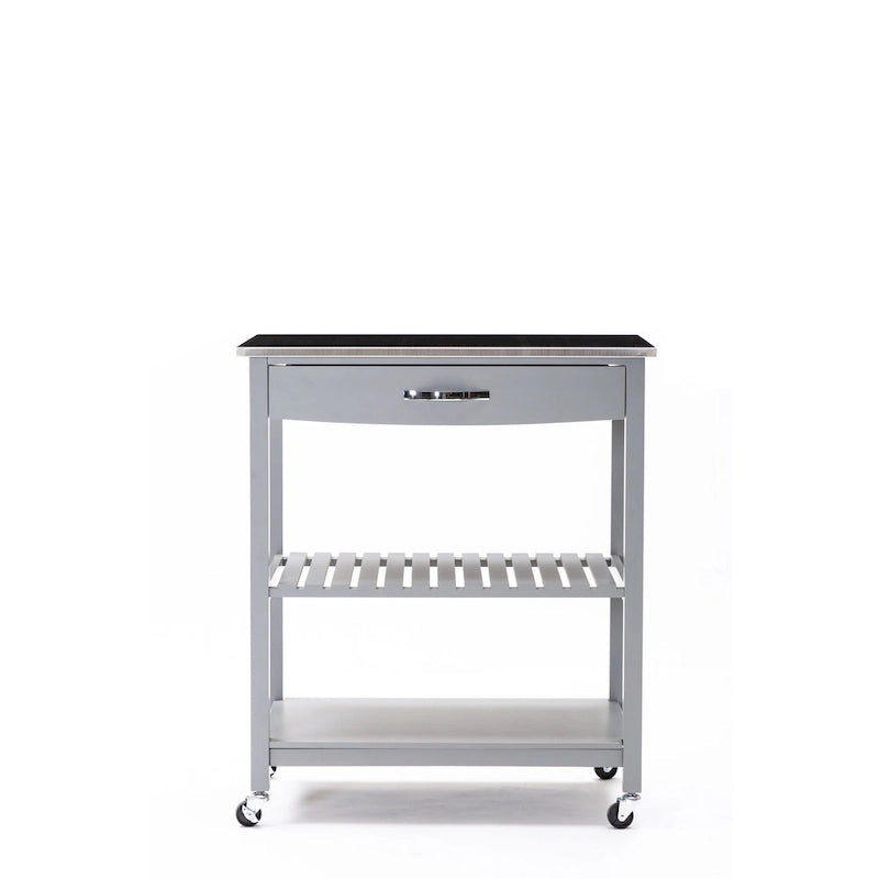 Rolling Kitchen Cart with Stainless Steel Top and Storage Shelves