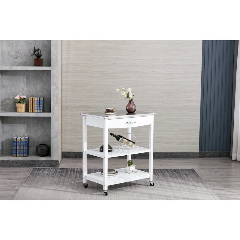Rolling Kitchen Cart with Stainless Steel Top and Storage Shelves
