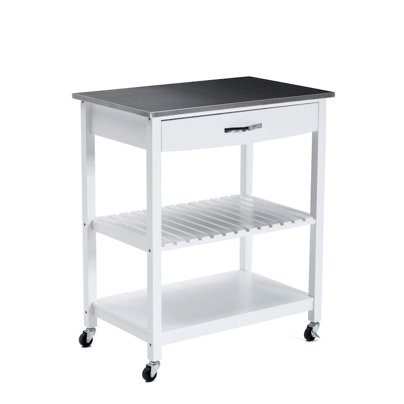 Rolling Kitchen Cart with Stainless Steel Top and Storage Shelves