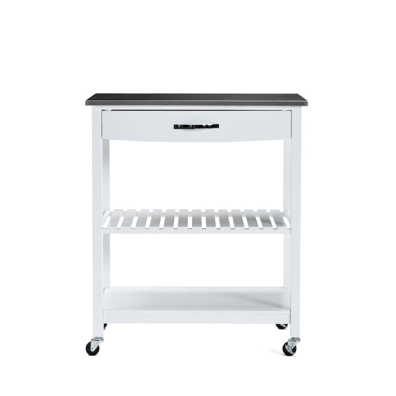 Rolling Kitchen Cart with Stainless Steel Top and Storage Shelves