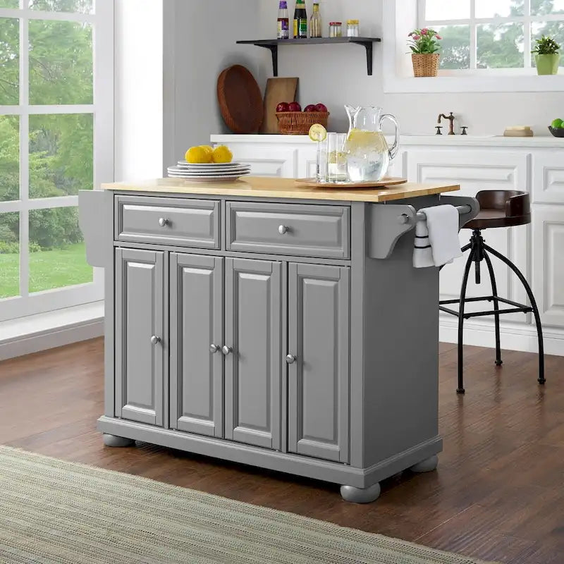 Crosley Alexandria Natural Wood Top Kitchen Island In Vintage Grey - 18d x 51.5w x 36.5h