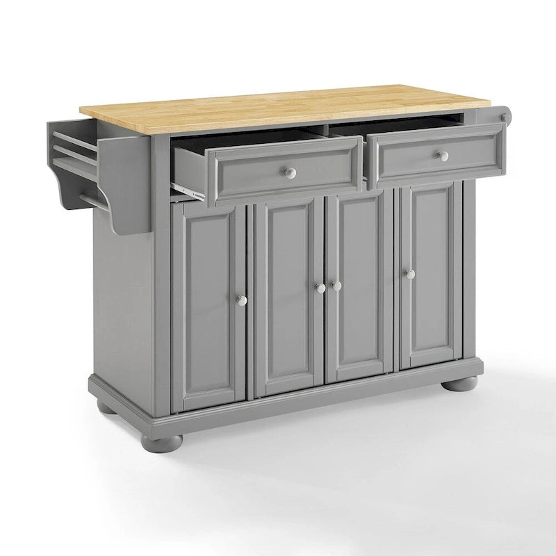 Natural Wood Top Kitchen Island in Vintage Grey
