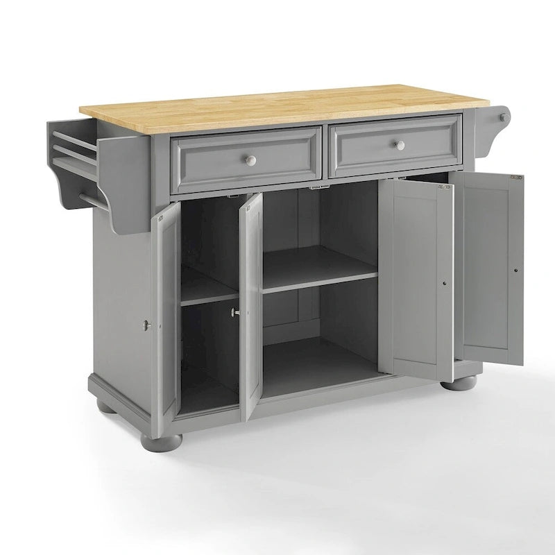 Natural Wood Top Kitchen Island in Vintage Grey
