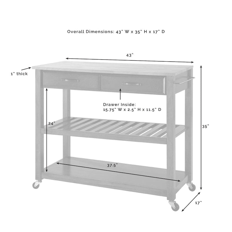 Full Size Granite Top Kitchen Prep Cart 43W x 17D x 35H