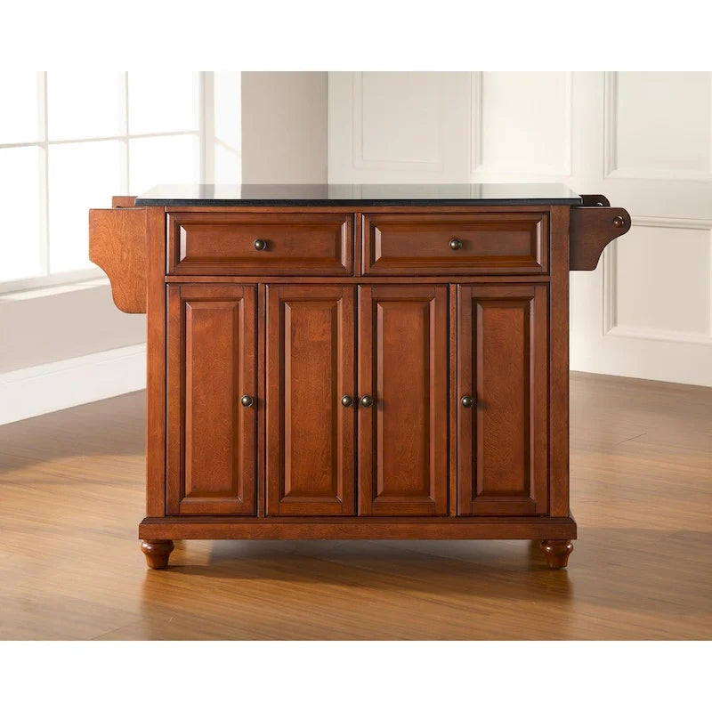 Crosley Cambridge Solid Black Granite Top Kitchen Island in Classic Cherry Finish - 51.5W x 18D x 36H