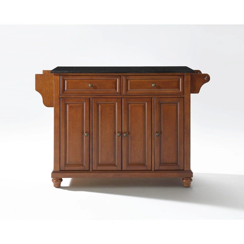 Solid Black Granite Top Kitchen Island in Classic Cherry Finish 51.5W x 18D x 36H