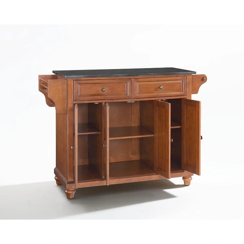 Solid Black Granite Top Kitchen Island in Classic Cherry Finish 51.5W x 18D x 36H