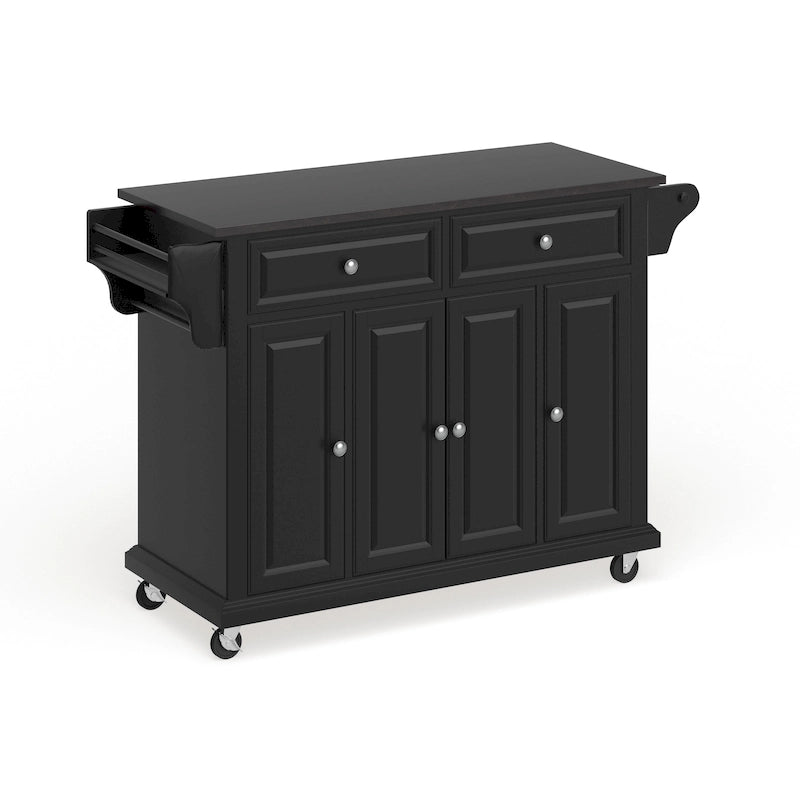 Black Wood Kitchen Cart Island with Solid Black Granite Top